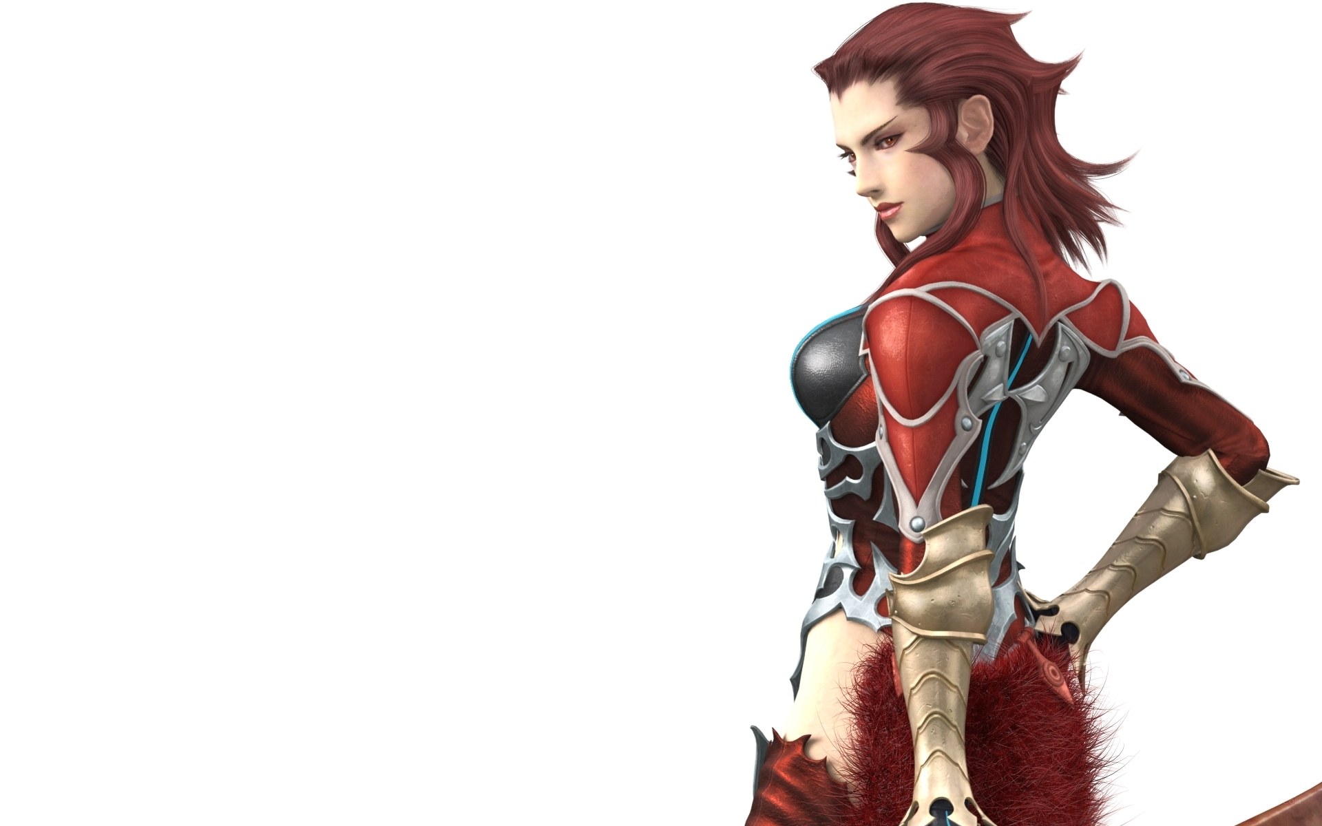female warrior in red armor