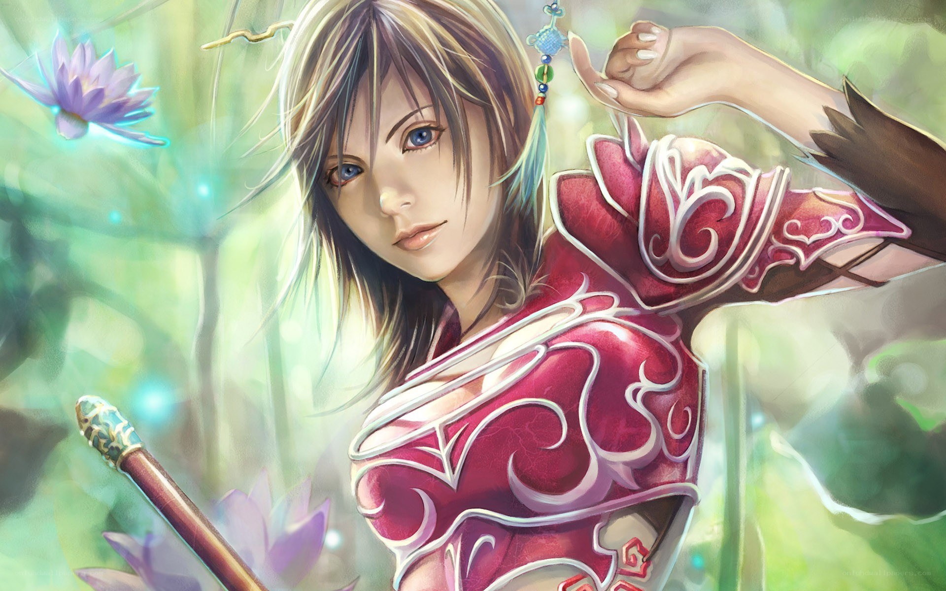 female warrior in red armor
