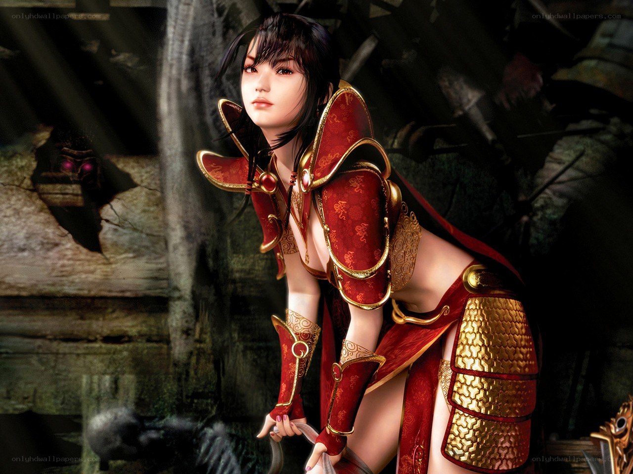 female warrior in red armor