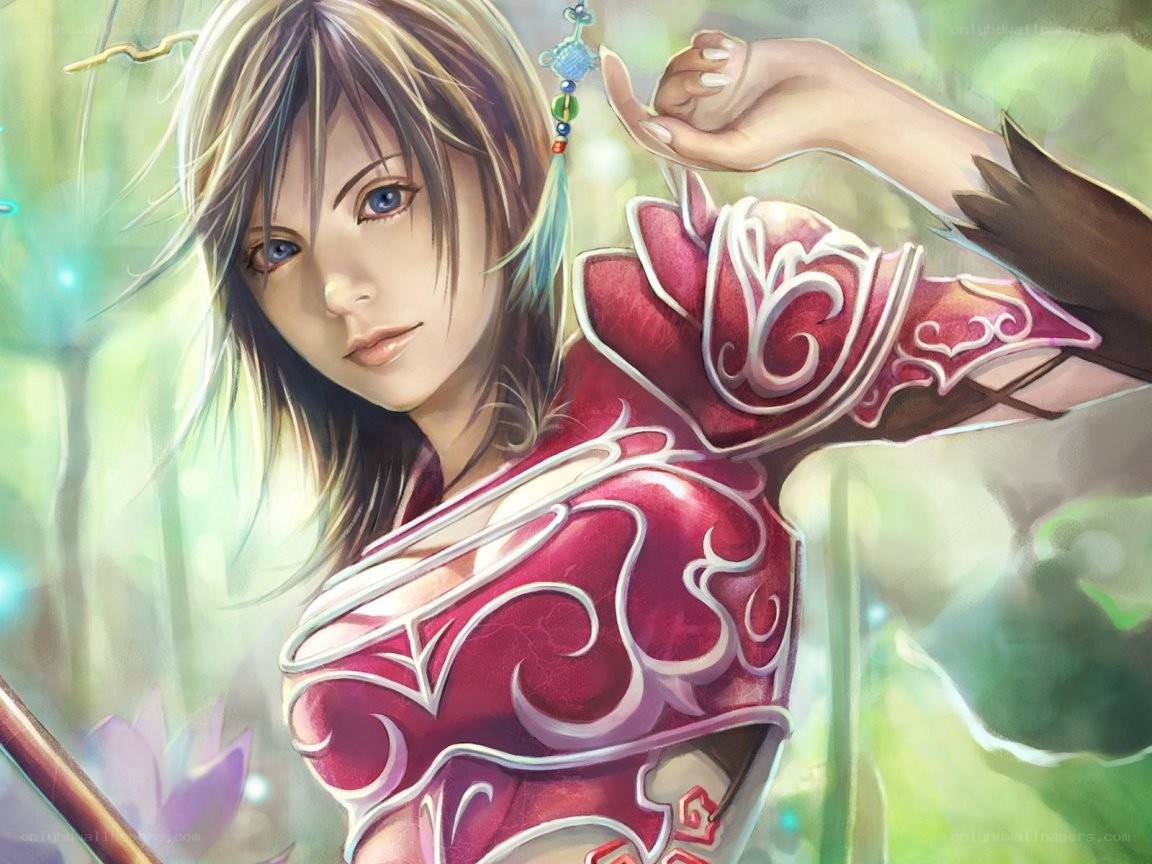 female warrior in red armor