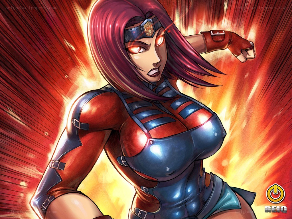 female warrior in red armor
