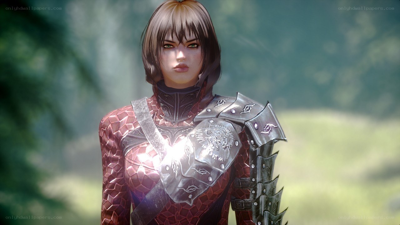 female warrior in red armor
