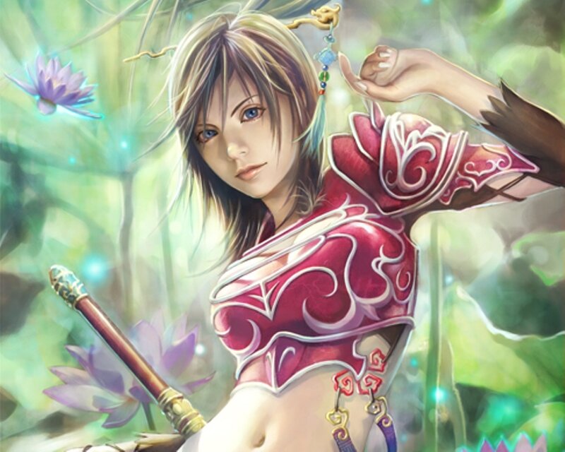 female warrior in red armor