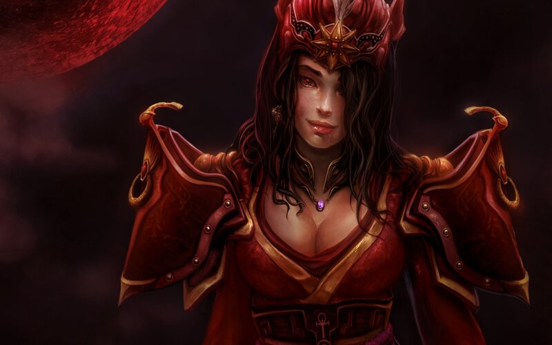 Female Warrior in Red Armor — Dramatic, Night
