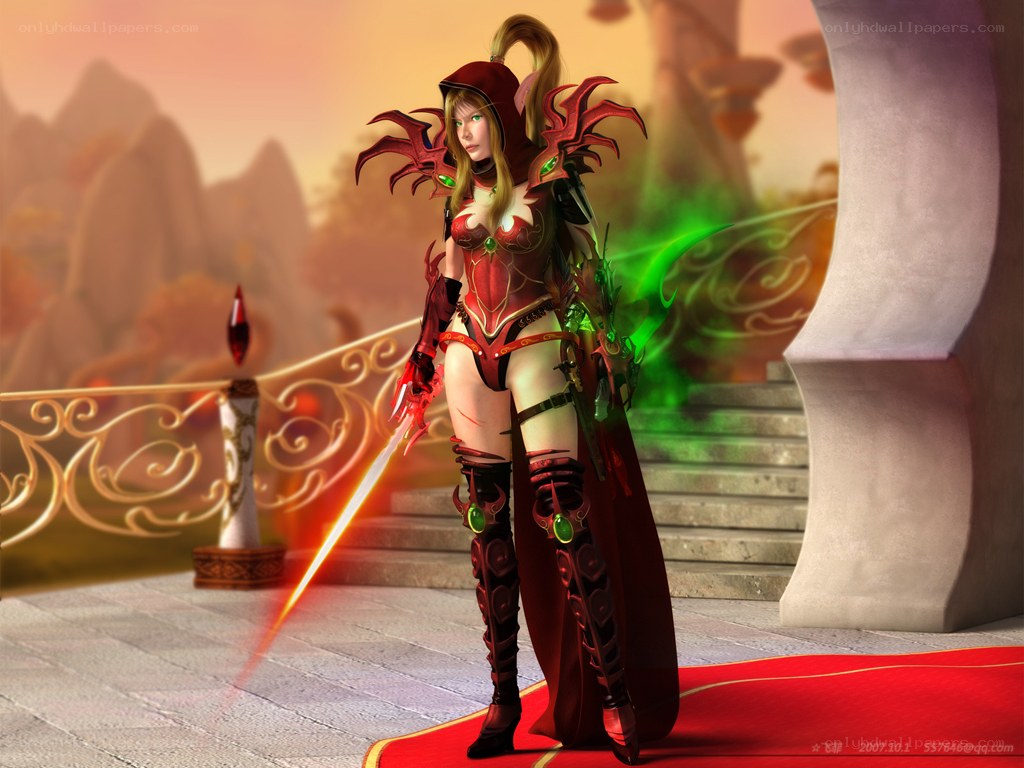 female warrior in red armor