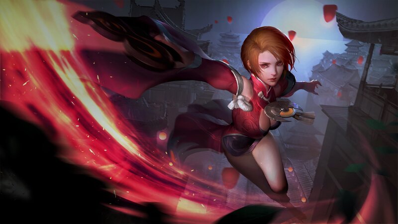 Female Warrior in Red — Dramatic, Night