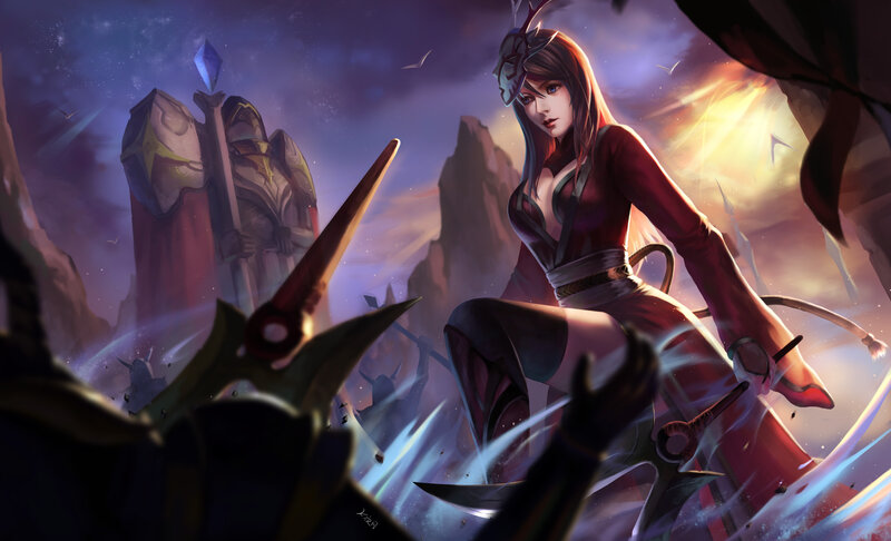 Female Warrior in Red — Dramatic, Sunset