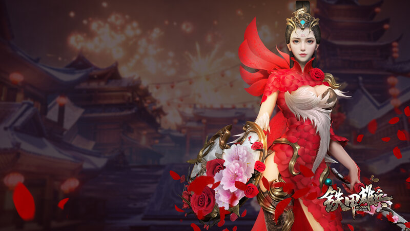 Female Warrior in Red Dress — Dramatic, Night