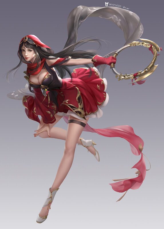 Female Warrior in Red Dress — Dynamic