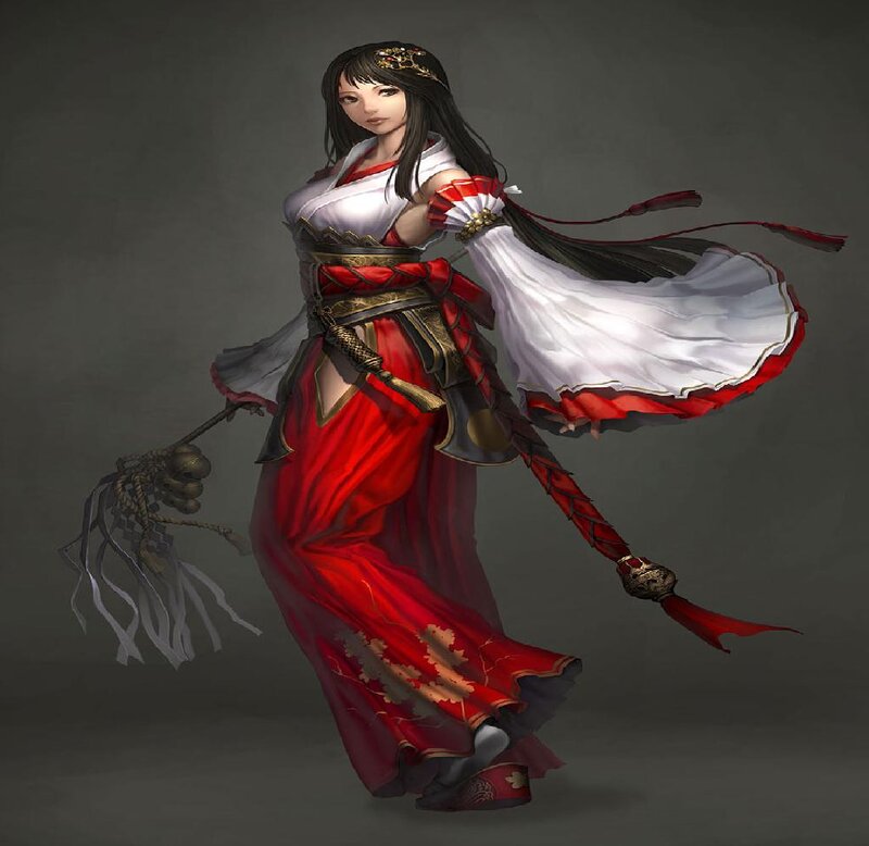 Female Warrior in Red Dress