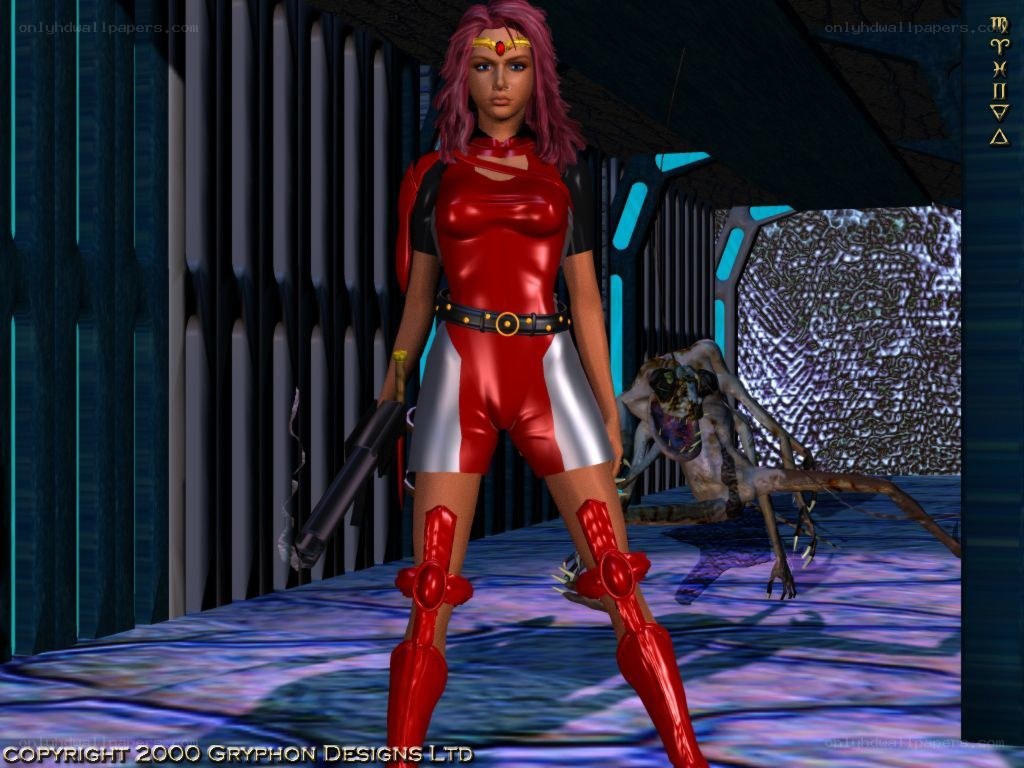 female warrior in red suit
