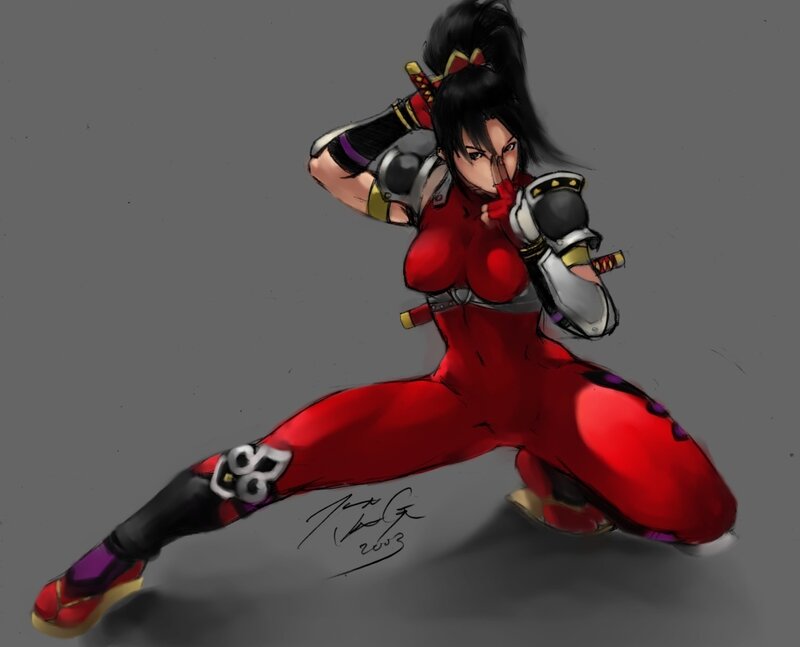 Female Warrior in Red Suit — Dynamic