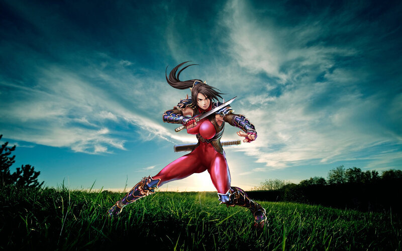 female warrior in red suit