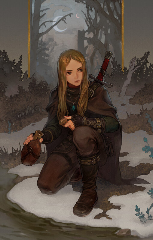 Female Warrior in Snow — Brown, Dramatic