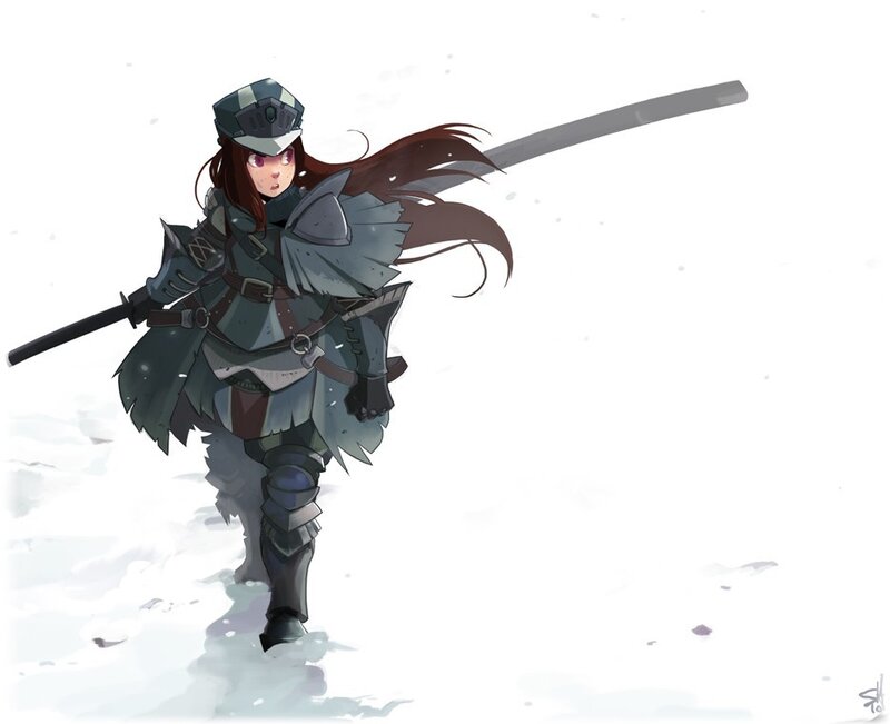 female warrior in snow
