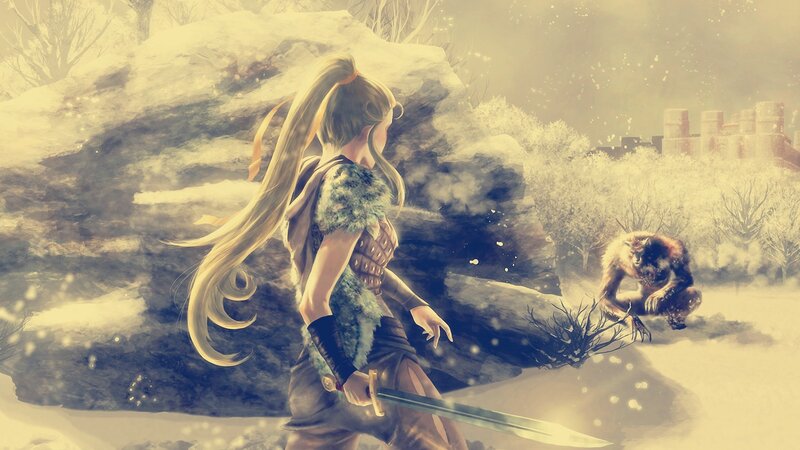 Female Warrior in Snow — White, Dramatic, Winter