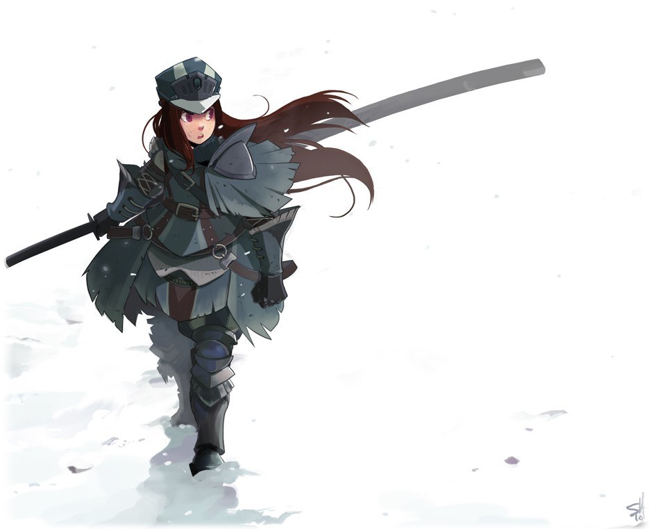 female warrior in snow