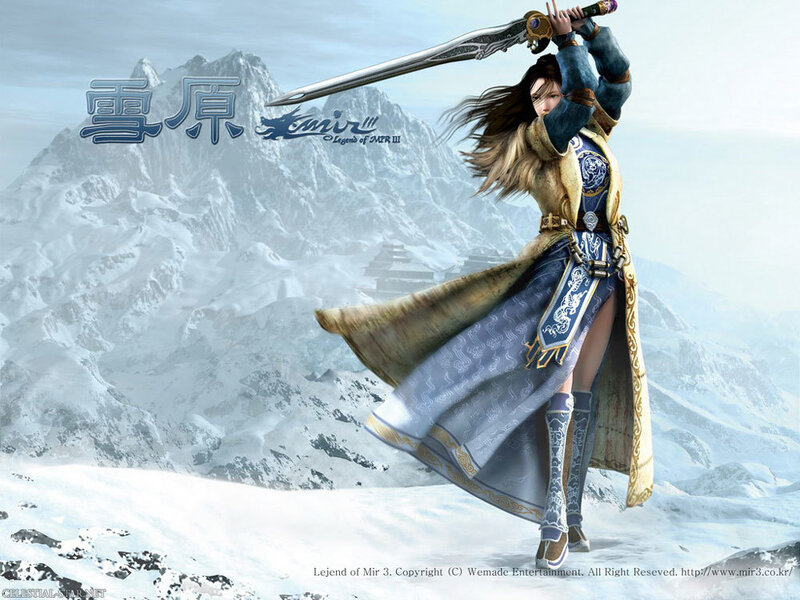 Female warrior in snowy landscape