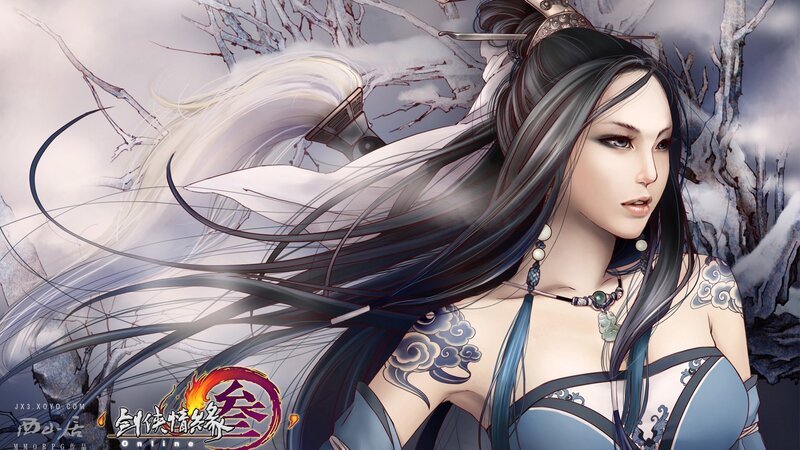 female warrior in snowy landscape