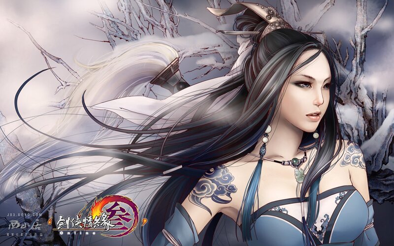 female warrior in snowy landscape