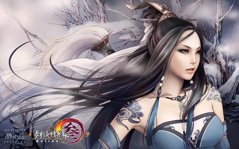 female warrior in snowy landscape