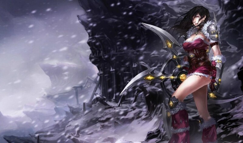 female warrior in snowy landscape