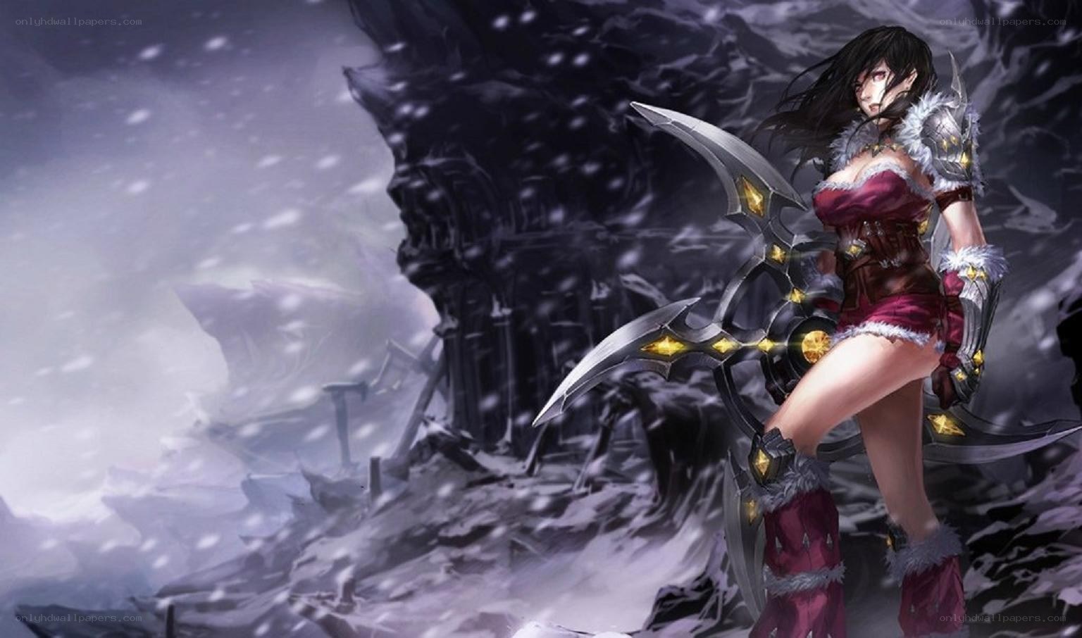 female warrior in snowy landscape