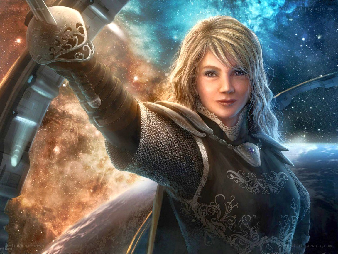 female warrior in space