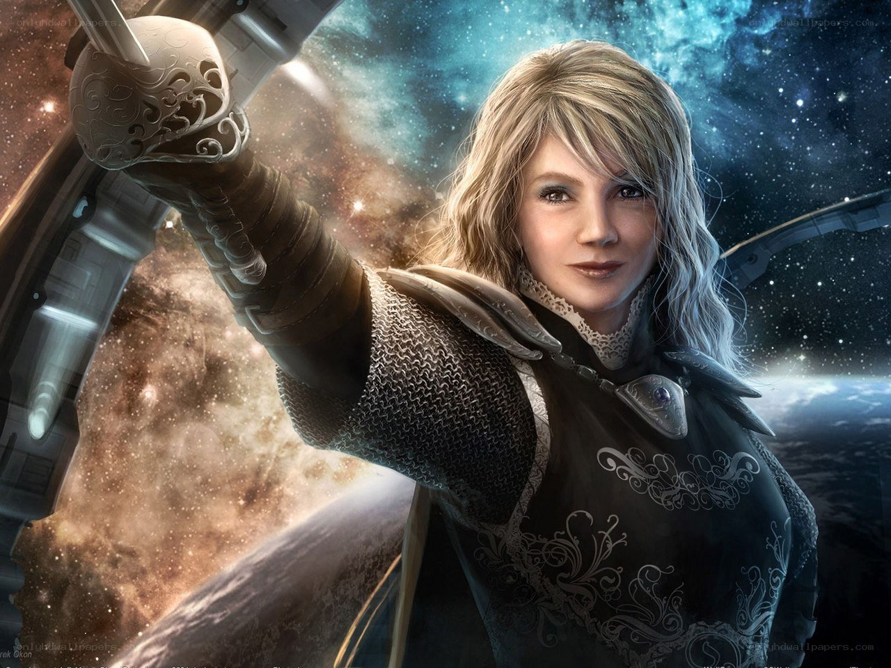 female warrior in space