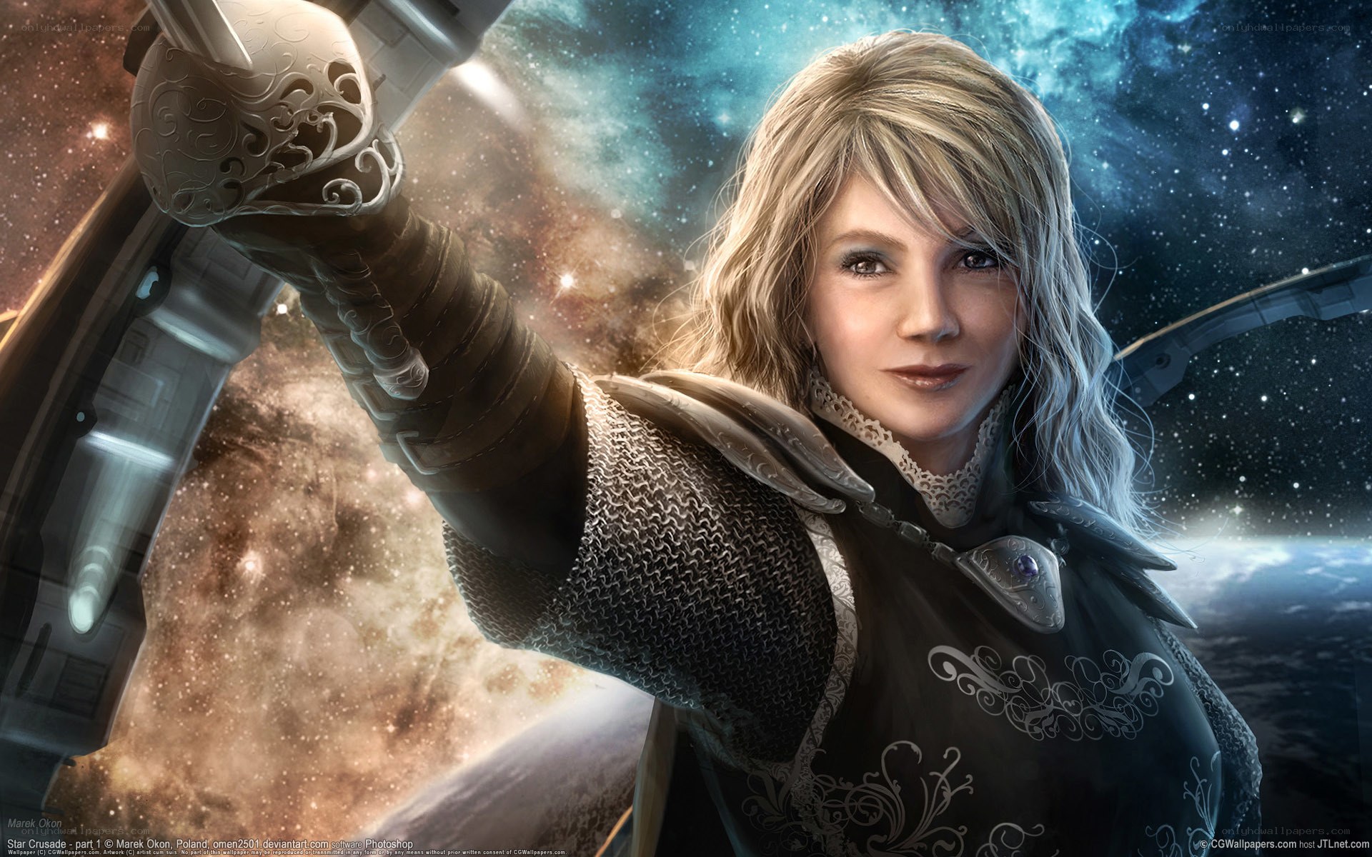 female warrior in space