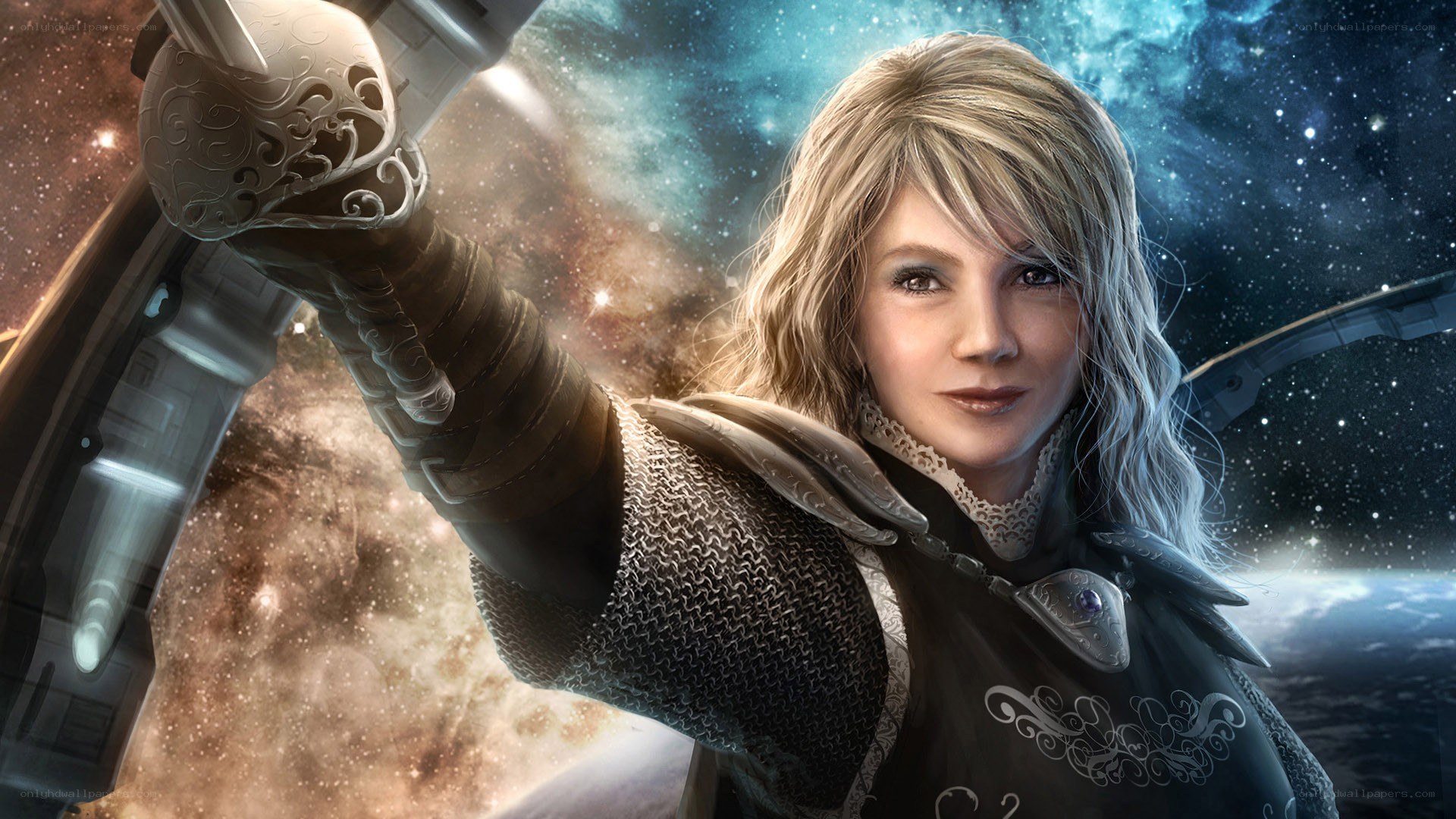female warrior in space