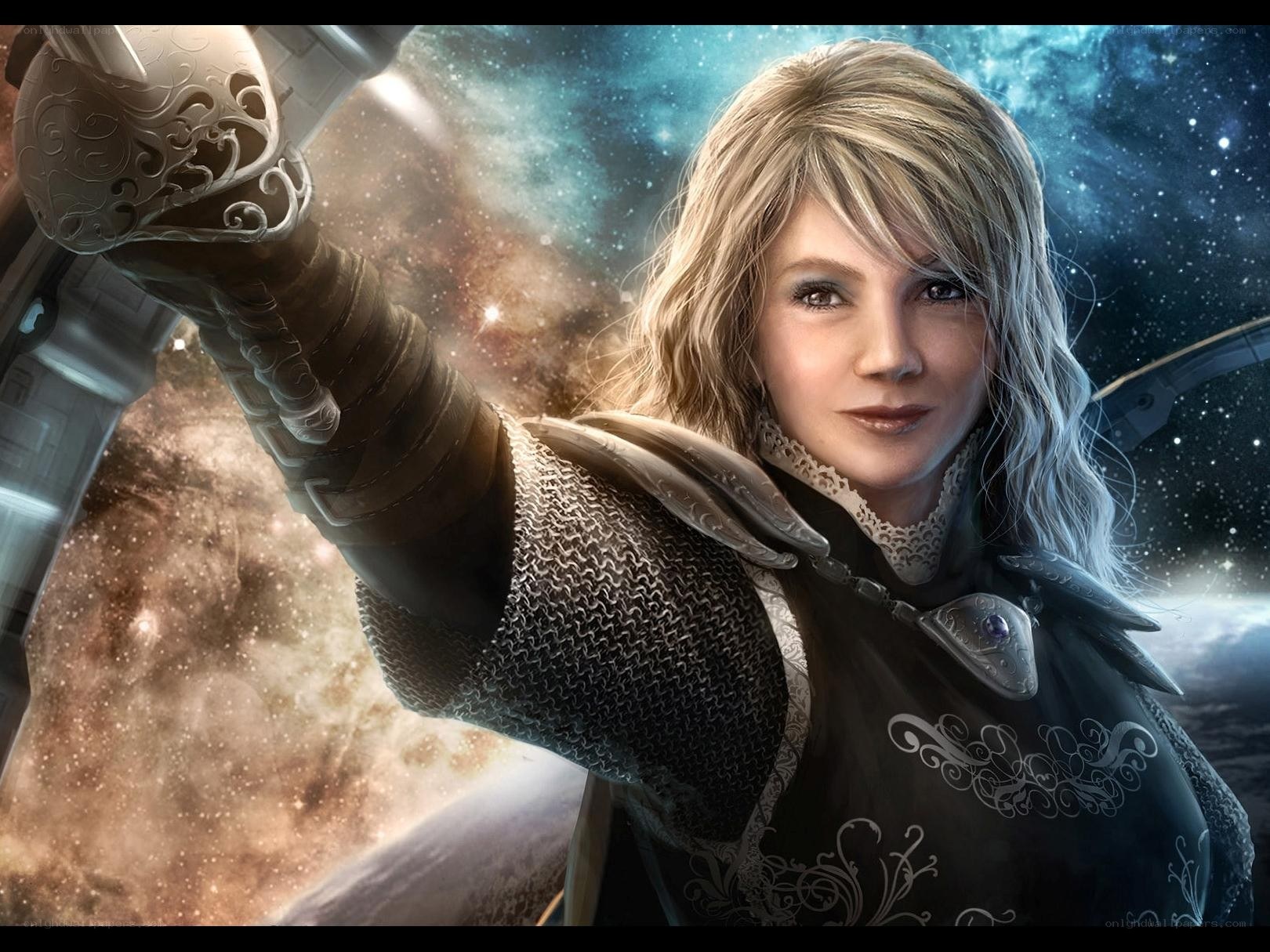 female warrior in space