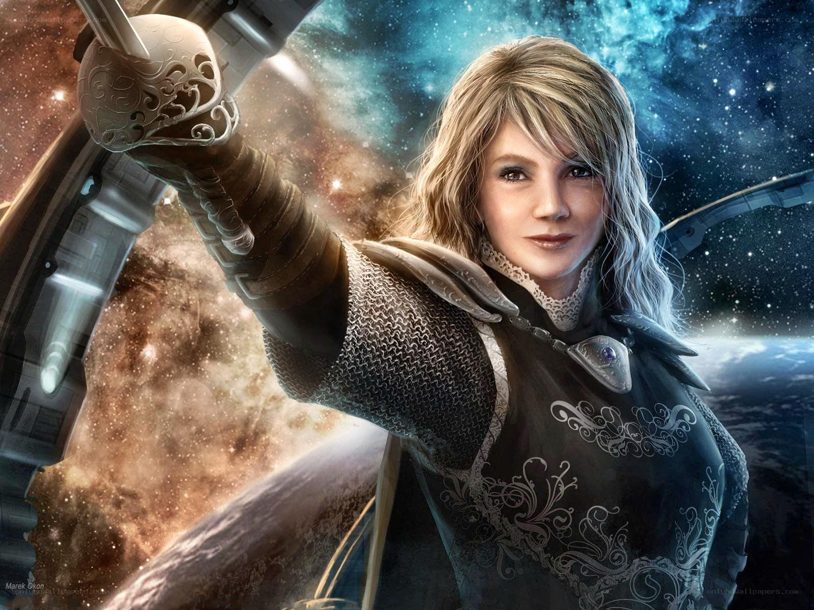 female warrior in space