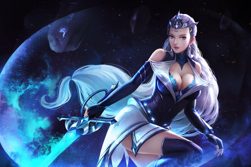 Female Warrior in Space — Blue, Dramatic