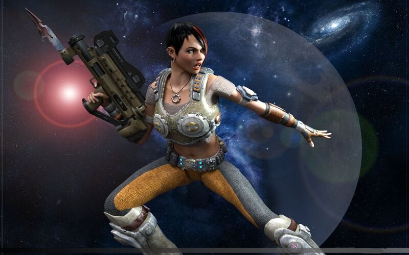 Female Warrior in Space — Blue