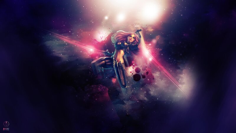 Female Warrior in Space — Purple, Dramatic