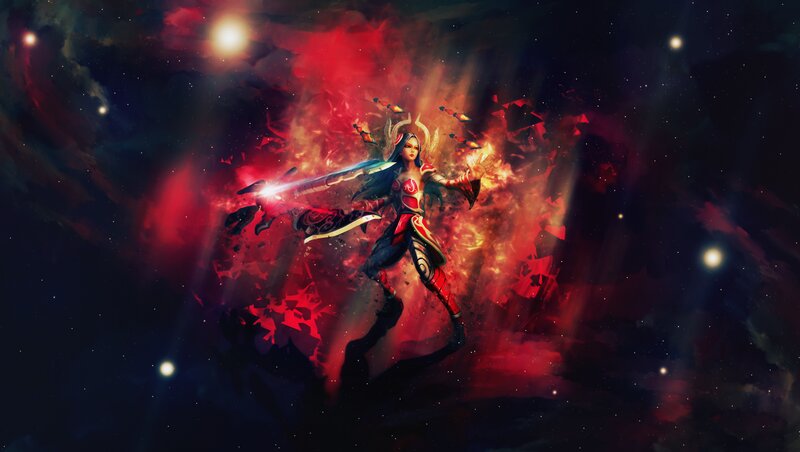 Female Warrior in Space — Red