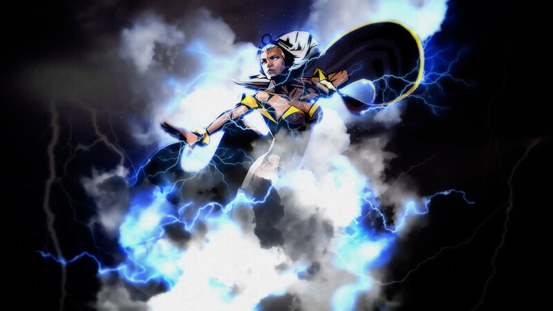 Female Warrior in Storm — Blue