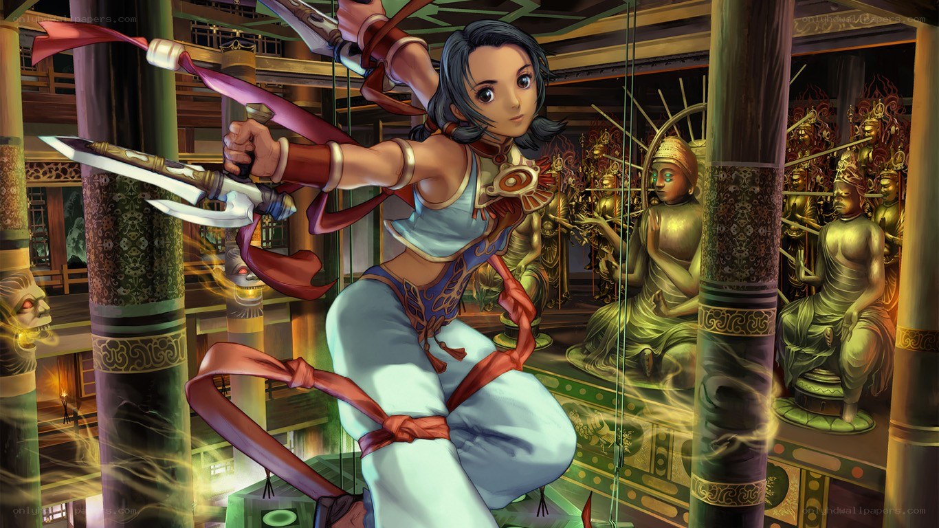 female warrior in temple