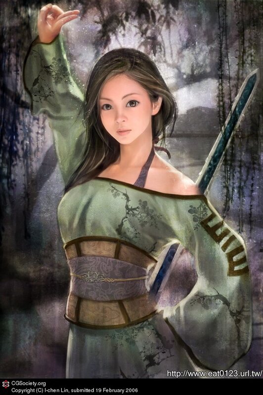 female warrior in traditional attire