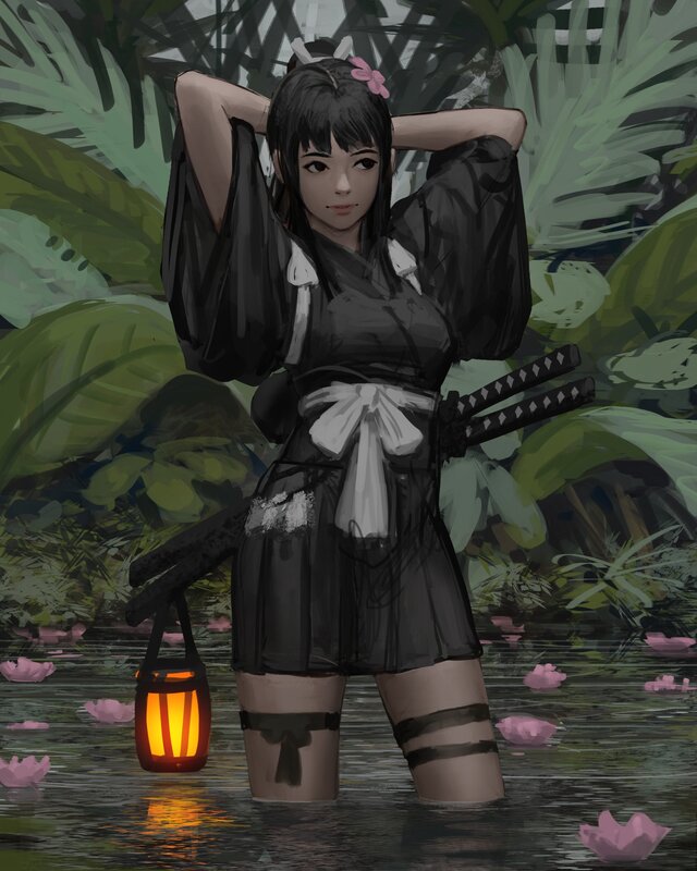 Female Warrior in Water — Black