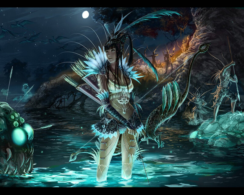 Female Warrior in Water — Blue