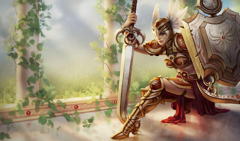Female Warrior Kneeling — Gold, Dramatic
