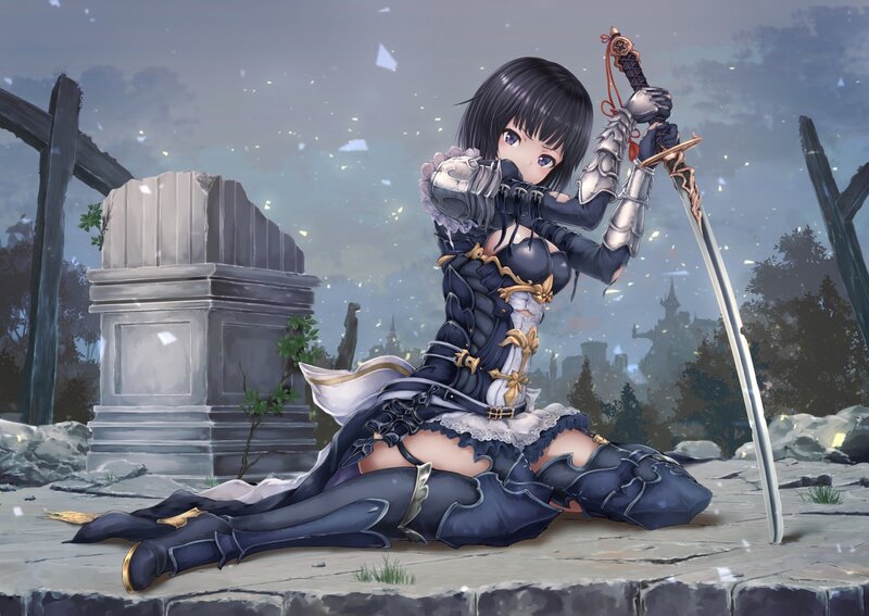 Female Warrior Kneeling — Gray