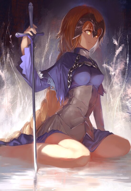Female Warrior Kneeling — Purple, Dramatic