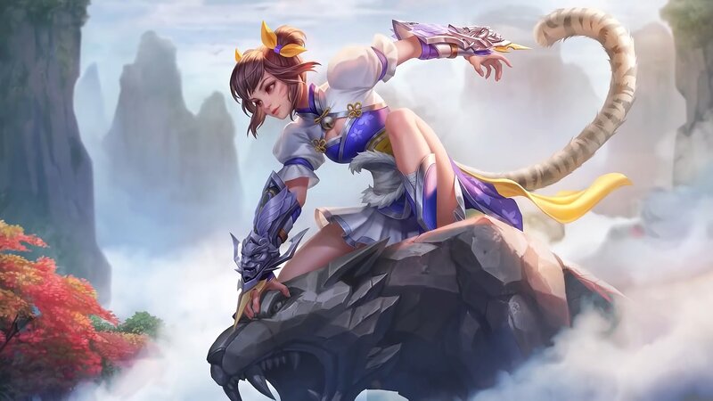 Female Warrior on a Beast — Purple
