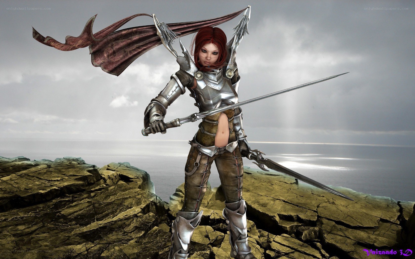 female warrior on a cliff