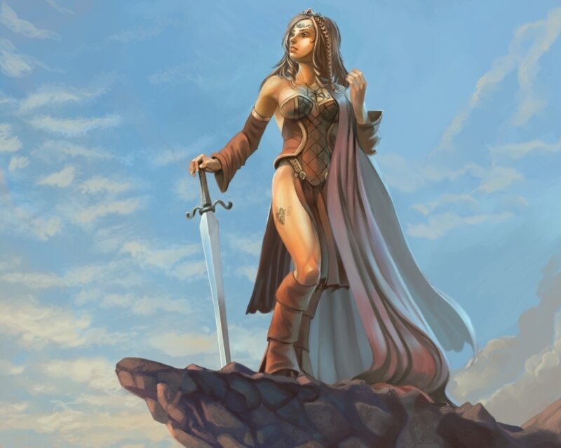 female warrior on a cliff