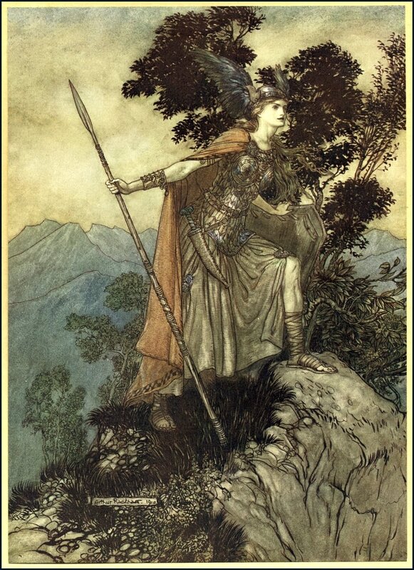 Female Warrior on a Cliff — Brown