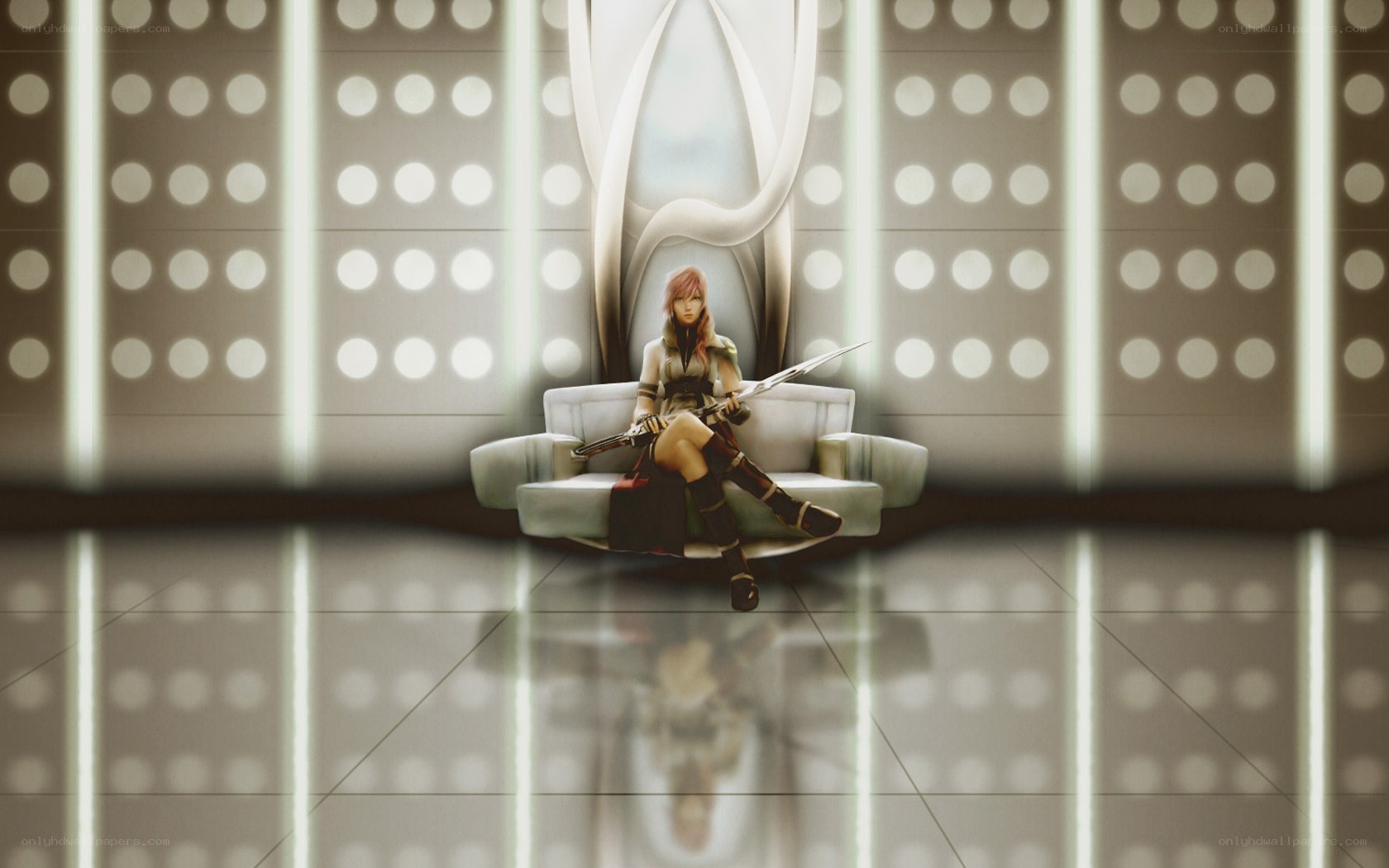 female warrior on a couch